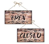 CREATCABIN Cartello Aperto Chiuso Business Cartello Bifacciale Impermeabile Legno Appeso Targa Wall Art per Business Porta Pareti Finestra Negozio Negozio Bar Decorazione Regalo 30x15cm Colore retrò