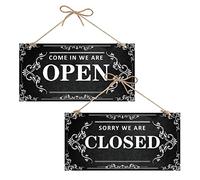 CREATCABIN Cartello Aperto Chiuso Business Cartello Bifacciale Impermeabile Legno Appeso Targa Wall Art per Business Porta Pareti Finestra Negozio Bar Hotel Decorazione Regalo 30x15cm Colore Classico