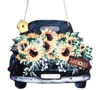 CREATCABIN Cartello di Benvenuto per Porta D'Ingresso Portico in Legno Arredamento Nero Auto Girasole Decorazioni Rustiche da Appendere A Parete Cartelli di Benvenuto con Spago di Iuta 15.5x20cm