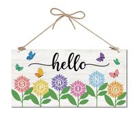 CREATCABIN Cartello Porta D'Ingresso Boho Flower Butterfly Spring Cartello in Legno Rustico Fattoria Decorativo Floreale Benvenuto Cartello Appendere alla Porta Interni Ed Esterni Casa 30x15cm