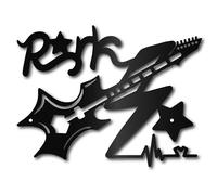 CREATCABIN Chitarra Decorazione Da Parete In Metallo Arte Da Parete In Ferro Nero Musical Rock Scultura Vuota Da Appendere Decorazione Rustica per Targa Da Parete per Interni Esterni Soggiorno 23x30cm