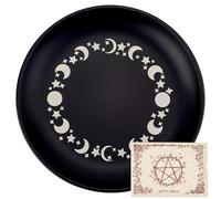 CREATCABIN Ciotola Offerte Stelle e Luna Piatto Rituale Altare Piatto Piatto in Acciaio Inossidabile Vassoio Rotondo Gioielli Piatto Tarocchi e Preghiera Porta Anelli Neri Ciondolo Carta 14cm