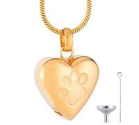 CREATCABIN Collana Urna A Forma Cuore per Ceneri Gioielli per Cremazione Donna Acciaio Inossidabile Impronta Zampa Animale Domestico Ciondolo Commemorativo Impermeabile Famiglia Amici 21.5×19mm