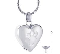 CREATCABIN Collana Urna A Forma Cuore per Ceneri Gioielli per Cremazione Donna Acciaio Inossidabile Impronta Zampa Animale Domestico Ciondolo Commemorativo Impermeabile Ciondolo Ricordo 21.5×19mm