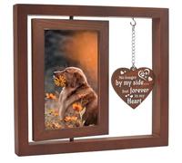 CREATCABIN Cornice Girevole Foto in Legno Stampa A Forma Cuore Poster Cornice Galleggiante 360 Grado Espositore Foto Decorazione Tavolo Marrone Lui Lei Famiglia Amici Regali 20.5x23cm