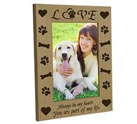 CREATCABIN Cornice In Legno Inciso Love Paw Picture Cornici Foto Memoriale Legno Naturale Adatto 4x6 ritratto Verticale Famiglia Amante Degli Animali Domestici Regalo Decorazione Tavolo per La Casa