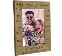 CREATCABIN Cornice per Foto 10 Anno di Matrimonio Cornici per Foto in Legno per Il 10° Anniversario 4 x 6 Display Incisi Cornice per Cartoline da Tavolo in Legno per Appendere Galleria 21.8x16.8cm