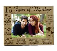 CREATCABIN Cornice per Foto 15 Anno di Matrimonio Cornici per Foto in Legno per Il 15° Anniversario 4 x 6 Display Incisi Cornice per Cartoline da Tavolo in Legno per Appendere Galleria 21.8x16.8cm