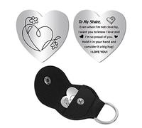 CREATCABIN Cuore Tasca Abbraccio Token Fiore Cuore Relazione A Lunga Distanza Portaavi Ricordo Acciaio Inossidabile Doppio Lato con Portaavi in Pelle Regalo per Famiglia Amici 1 Pollice