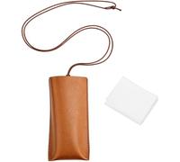 CREATCABIN Custodia per Occhiali Pelle PU Sottile Morbida Leggera Viaggio MarroneTracolla Regolabile Panno per La Pulizia per Uomo Donna 16.4 x 8 x 0.3cm