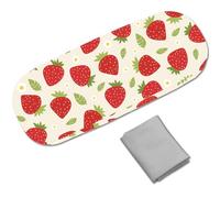 CREATCABIN Custodia Rigida Occhiali in Pelle Fragola Custodia Occhiali Sole Custodia Portatile Viaggio Custodia Protettiva A Conchiglia Panno La Pulizia Donne e Uomini 16.2x6.4x3.9cm