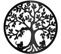 CREATCABIN Decorazione Da Parete In Metallo Albero Della Vita Gatto Scultura Da Parete In Ferro Nero Scultura Da Parete Ornamento Da Appendere A Parete Espositore Da Parete In Metallo Cavo per 30x30cm