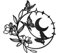CREATCABIN Decorazione da Parete in Metallo Nero Fiore Rotondo Arte da Parete Farfalle Luna Scultura da Parete Appesa A Parete Opera d'Arte in Ferro Decorazione Targhe da Parete Decorazione 30x30cm