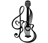 CREATCABIN Decorazione da Parete per Chitarra Decorazione da Parete per Musica in Metallo Notazione Musicale Nera Tagliata al Laser Ornamento da Appendere Decorazione da Parete Scultura 30x17.5cm