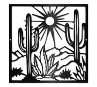 CREATCABIN Decorazione Parete in Metallo Cactus Arte Parete Nera Sole del Deserto Piante Naturali Silhouette Parete Moderna Decorativa Opera d'Arte Appendere Ufficio Soggiorno Patio Giardino 30x30cm