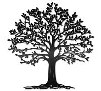 CREATCABIN Decorazione Parete MetalloAlberoa Vita Decorazione Parete Metallo Nero Scultura Cava Ferro Appendere Silhouette Ornamento Scritta Opera d'Arte per Camera Letto Soggiorno Cucina 30×30cm