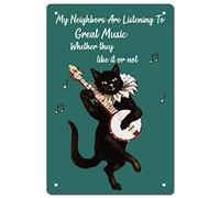 CREATCABIN Divertente Gatto Nero Musica Metallo Targa in Metallo Citazione del Bagno Cartello Vintage per Bagno Cucina Cafe Wall Decor 8 x 12 Pollice