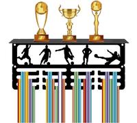 CREATCABIN Espositore Medaglie Calcio Espositore Trofei 12 Gancio Porta Medaglie Calcio Supporto Ripiano Supporto Parete Sport Contiene 60+ medaglie Organizer Premi Uomo Donna 29x13x10cm
