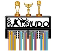 CREATCABIN Espositore Medaglie da Judo Espositore Trofei e Medaglie Ripiano 4 Fila Nastri Premi Sportivi Ganci in Metallo Organizer Montaggio A Parete Contiene 70+ medaglie Atleti Giocatori