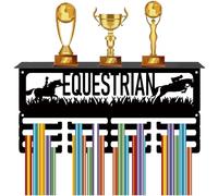 CREATCABIN Espositore Medaglie Equestri Espositore Trofei 12 Gancio Porta Medaglie in Metallo Cavallo Equitazione Montaggio A Parete Contiene 60+ medaglie Sportive Organizer Ripiano Premi 40x20x10cm
