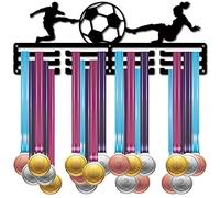 CREATCABIN Espositore Medaglie Giocatore Football Calcio Appendiabiti in Metallo Sport Supporto Vetrina Badge Supporto Montaggio Parete Cornice Regali per Ragazzi Corsa Ginnastica Oltre 60 medaglie
