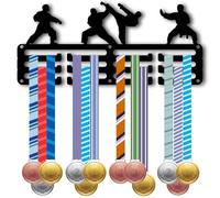 CREATCABIN Espositore Medaglie Taekwondo Piccolo Porta Medaglie Parete 3 Fila 12 Ganci Nastri Premi Sportivi Organizer in Metallo Montaggio A Parete Contiene 40+ premi Atleti Giocatori 29x13cm