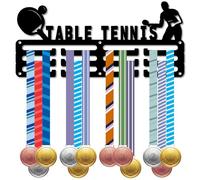 CREATCABIN Espositore Medaglie Tavolo Tennis Tavolo Porta Medaglie Sport Organizzatore Premi Sportivi 12 Gancio e 3 File Piccolo Supporto Parete in Metallo Nero Appendere 40+ medaglie Atleti 29x13cm