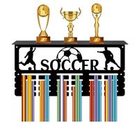 CREATCABIN Espositore per Medaglie di Calcio Scaffale per Trofei con 24 Gancio Appendiabiti per Trofei Rastrelliera in Metallo Montaggio A Parete Espositore per Nastro Medaglie Appendiabiti 40x20cm