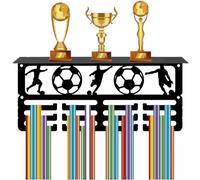 CREATCABIN Espositore Trofei Calcio Espositore Medaglie 12 Gancio Espositore Medaglie Parete Sport Supporto Trofei Nero Organizer Medaglie Donne Premi Ginnastica 29x13x10cm