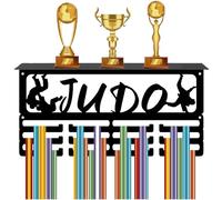 CREATCABIN Espositore Trofei e Medaglie Espositore Medaglie Judo in Metallo Nero 3 Fila e 12 Ganci Supporto Parete in Ferro Sportivo Contenere 60+ premi Atleti Supporto Appendere Medaglie 40x20x10cm