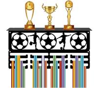 CREATCABIN Espositore Trofei e Medaglie Porta Medaglie da Calcio con 12 Gancio Organizer Nastri Premi da Calcio Gancio Medaglie in Metallo Montaggio A Parete 60+ Porta Medaglie Atleti 40x20x10cm