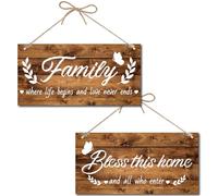 CREATCABIN Famiglia Dove La Vita Inizia e L'Amore Non Finisce Mai Cartello Benedici Questa Casa e Tutti Coloro Che Entrano Cartello Porta Spago Iuta Targa Rustica in Legno Porta D'Ingresso 30x15cm