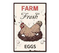 CREATCABIN Farm Fresh Eggs Targa in Metallo Vintage Targhe in Metallo Pittura Retro Farmhouse Plaque Poster Wall Art Targa per Giardino Portico Bagno Cucina Cafe Wall Halloween Decorazioni 20 x 30cm