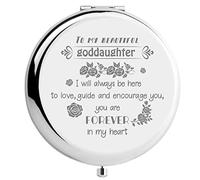 CREATCABIN Figlioccia Specchio Compatto da Madrina in Acciaio Inox Amore Incoraggiare Personalizzato Mini Trucco Tasca Viaggio Inciso Specchi Argento per La Laurea Compleanno Matrimonio Regali di