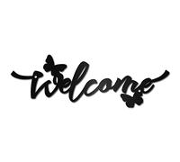 CREATCABIN Fiore Benvenuto Targa in Metallo Decorazione Parete Arte Rustica Segni Lettere Nero Appendere Segno Parole per Porta Ingresso Casa Interni Esterni Soggiorno Camera Letto Estetica 30x10cm