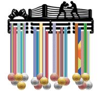 CREATCABIN Ganci Porta Medaglie Boxe Espositore Medaglie Cornice Premi in Metallo Organizer Nastri Montaggio A Parete Decorazione Appendere 60+ medaglie Competizione Victory Runner Calcio 40x15cm