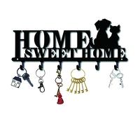 CREATCABIN Gancio Appendiabiti da Parete Portachiavi Appendiabiti in Metallo Decorativo con Scritta Sweet Home e Cani Feature Design Organizer Rack con 6 Ganci per Parete, Bagno, Cucina, Ingresso