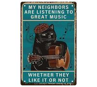 CREATCABIN Gatto Chitarra Targhe in Metallo Musica Rock Targa in Metallo Targhe Vintage Poster retrò Galleria di Decorazioni Stampa Artistica da Parete Dipinto da Appendere con Citazioni per caffè