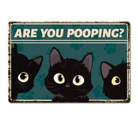 CREATCABIN Gatto Nero Targa in Metallo Decorazione da Parete per Bagno Targa in Metallo Vintage Are You Pooping Poster Retro Pittura Placca Targa in Ferro Appeso Decorazione Parete Espositore 30x20cm