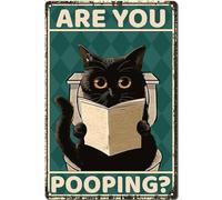 CREATCABIN Gatto Nero Targa in Metallo per Bagno Poster in Metallo Targa in Metallo retrò Are You Pooping Placca Stampata Galleria Targhe A Muro Decorazione A Parete Espositore Artistico per 30x20cm