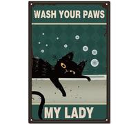 CREATCABIN Gatto Nero Targa In Metallo Targa In Metallo Targa Vintage Poster Pittura Retrò Targa In Ferro Targa In Ferro Arte Murale Decorazione Da Appendere per WC Bagno Bagno Camera Da Letto 30x20cm