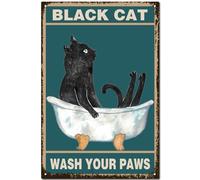 CREATCABIN Gatto Nero Targa in Metallo Targa in Metallo Vintage Poster Pittura retrò Targa in Ferro Decorazione da Parete Arte Murale Appesa per WC Bagno Bagno Camera da Letto Cafe Home 30x20cm