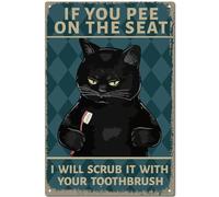 CREATCABIN Gatto Nero Targa in Metallo Targa in Metallo Vintage Poster Pittura retrò Targa in Ferro Decorazione da Parete Arte Murale Appesa per WC Bagno Camera da Letto Cafe Casa-Se Fai Pipì 30x20cm