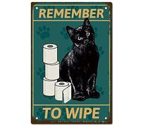 CREATCABIN Gatto Nero Targa In Metallo Vintage Targa In Metallo Poster REMEMBER TO WIPE Retro Toilette Pittura In Ferro Decorazione Da Parete Arte Murale Appeso Cartello Promemoria 30x20cm