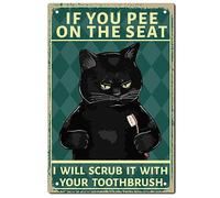 CREATCABIN Gatto Nero Targa in Metallo Vintage Targa in Metallo Poster Retro Toilette Pittura Targa Targa in Ferro Decorazione da Parete Arte Murale da Appendere Gentile Promemoria Segno per 30x20cm