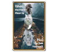 CREATCABIN Gatto Tigre Targa In Metallo Ciò Che Conta di Più È Come Ti Vedi Segno Ispiratore Poster In Ferro Vintage Placca Retro Murale Appeso Decorazione Artistica Da Parete per Casa Ufficio 20x30cm