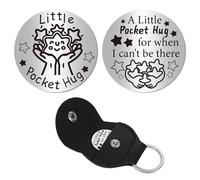 CREATCABIN Gettone Abbraccio Tascabile A Lunga Distanza Ricordo Acciaio Inossidabile Incisione su Entrambi I Lati Portachiavi Pelle PU Regalo Fidanzati Uomini Figlie Migliori Amiche Piccola 3x3cm
