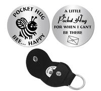 CREATCABIN Gettone Abbraccio Tascabile Gettone A Lunga Distanza in Acciaio Inossidabile per Relazioni Sociali Parole A Doppia Faccia con Portachiavi in Pelle PU Regalo per Donne Uomini Bestie 3x3cm