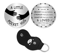 CREATCABIN Gettone Da Abbraccio Tascabile con Cuore di Palma per Relazioni A Lunga Distanza, Porta Gettoni con Doppio Messaggio Inciso In Acciaio Inossidabile con Portachiavi In PU per Regalo di 3x3cm