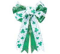 CREATCABIN Grandi Fiocchi Ghirlande San Patrizio Grandi Fiocchi Juta Bianchi e Verdi Trifoglio Glitterato Fiocchi Artigianato Natalizio Irlandese Fiocchi Albero San Patrizio Porta D'Ingresso 29x46cm